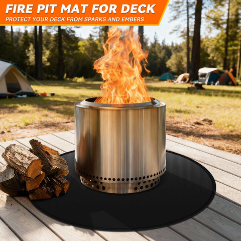 GRIBUDDY deck protection mat under a fire pit preventing stains during outdoor grilling