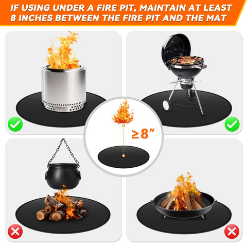GRIBUDDY reusable fire pit mat protects deck and lawn surfaces.