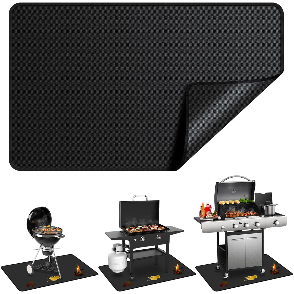 GRIBUDDY large grill mat 60x40 inches protecting deck from grease during grilling