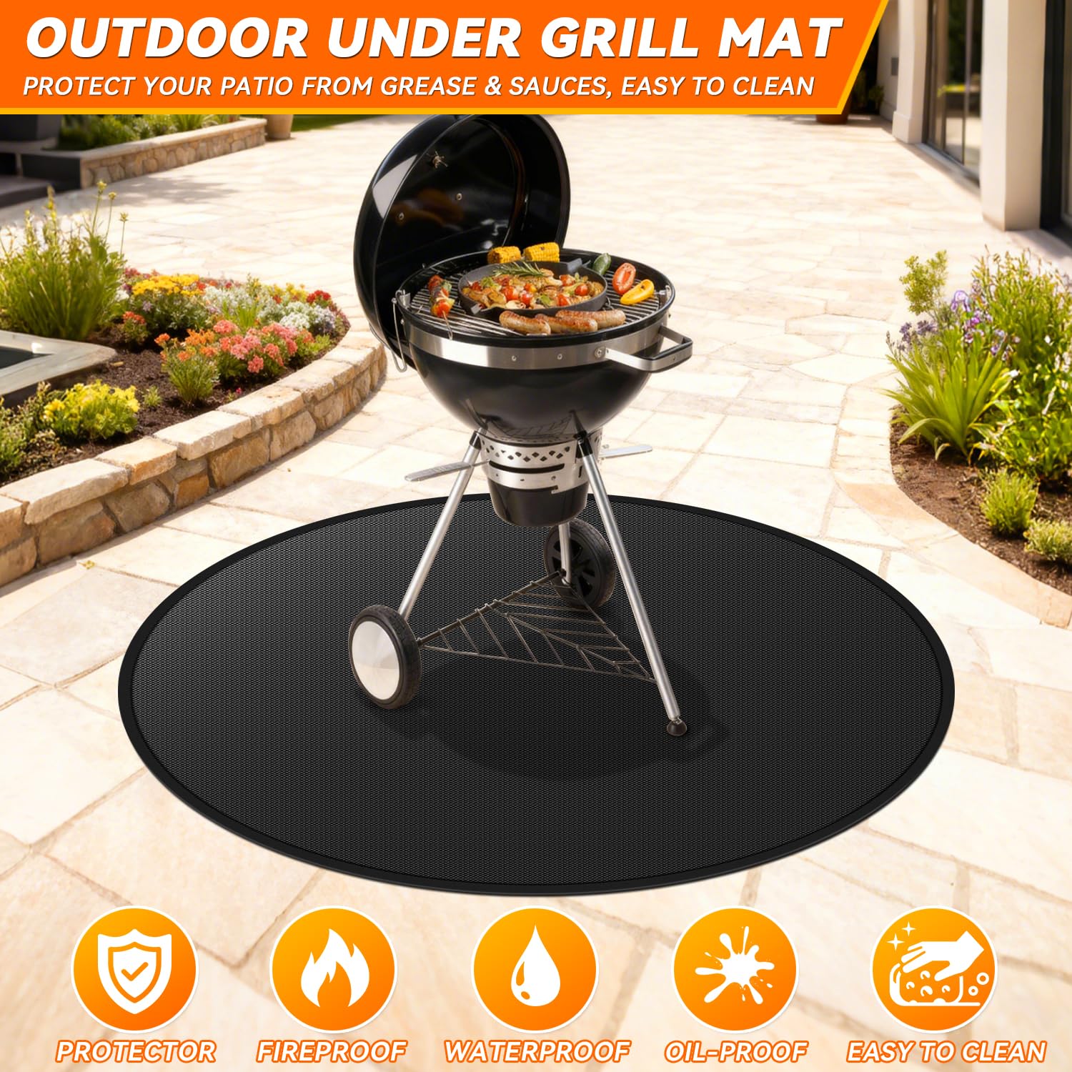 GRIBUDDY waterproof fire pit mat being rinsed after outdoor cooking