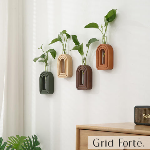 GRID FORTE arched wall vases with natural pine finish add rustic charm to wall decor