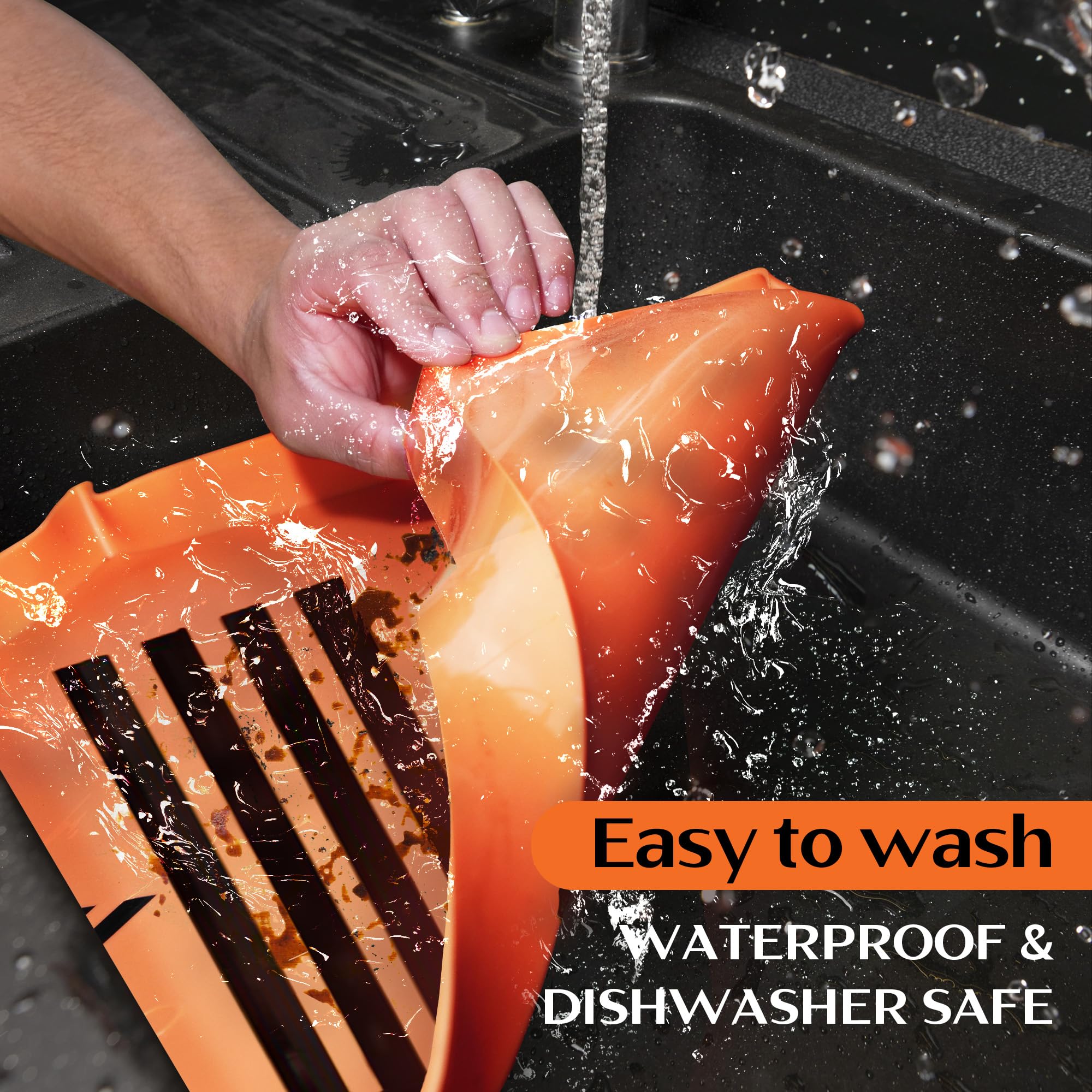 Griddle Buddy easy-clean mat keeps griddle ready for quick use after grilling.