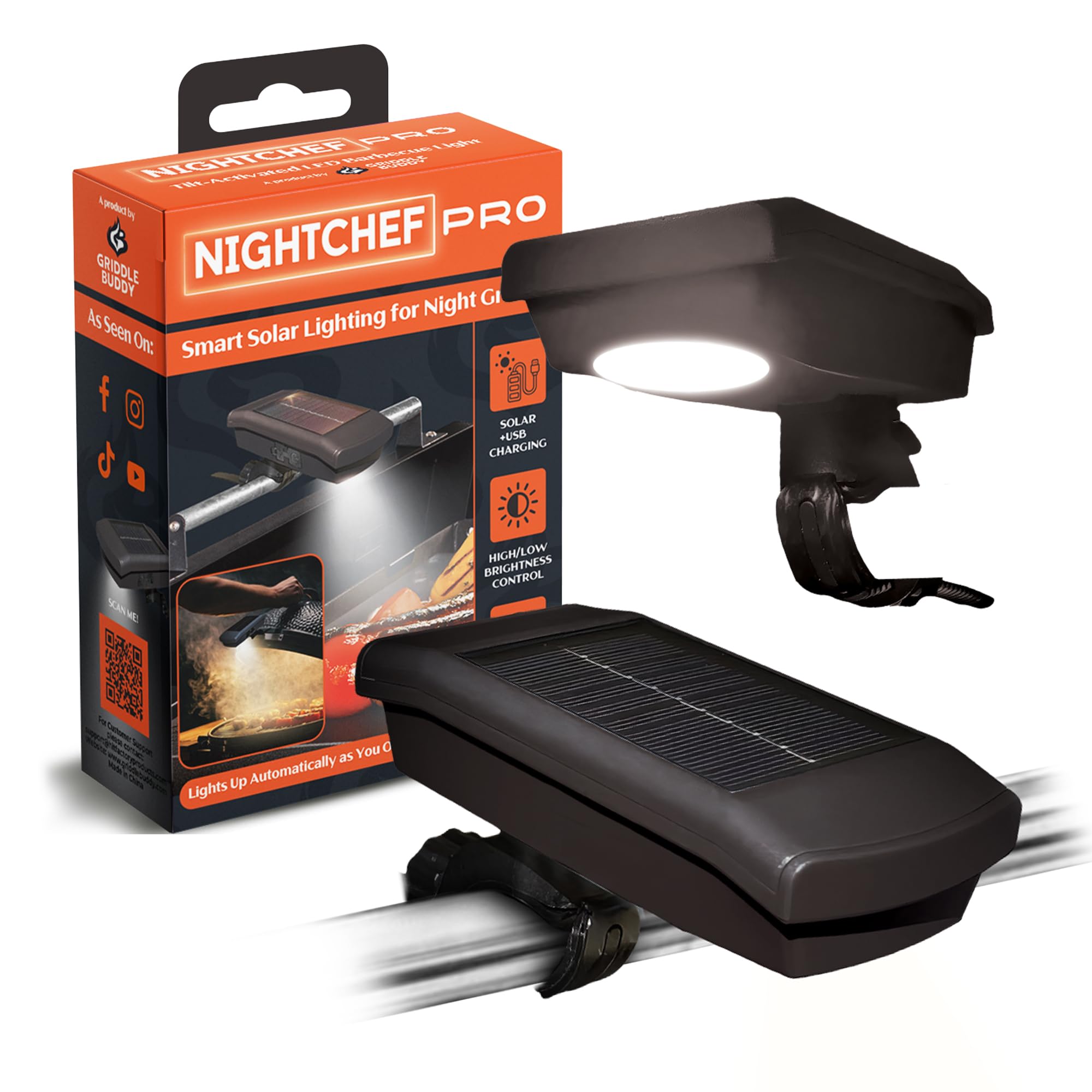 Griddle Buddy Night Chef Pro outdoor grill light with solar power for extended grilling sessions