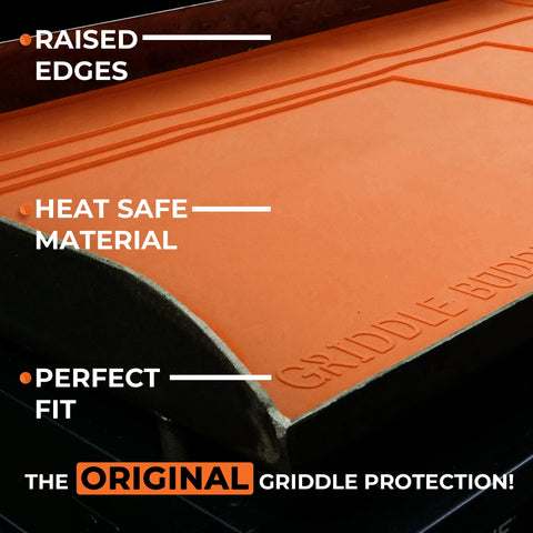 Griddle Buddy silicone mat protects a 22-inch griddle from dust and debris.