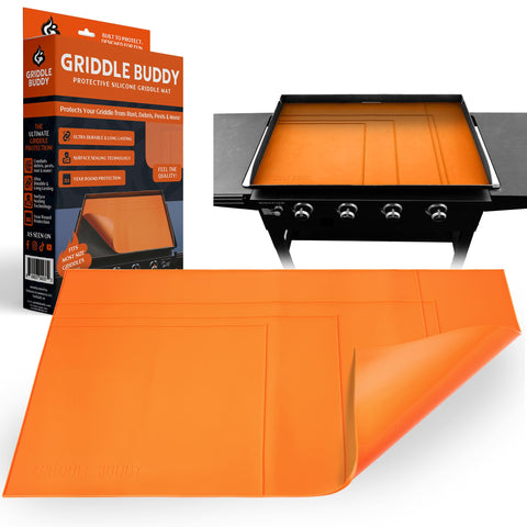 Griddle Buddy silicone mat on a 36-inch Blackstone griddle protects from debris.