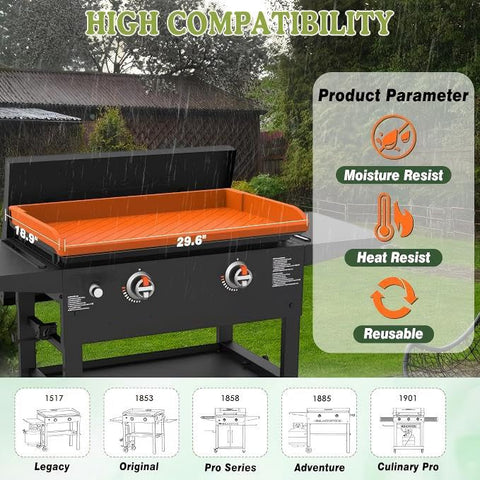 GRIDDLE COVER MAT cleans easily after grilling and doubles as a multi-use mat