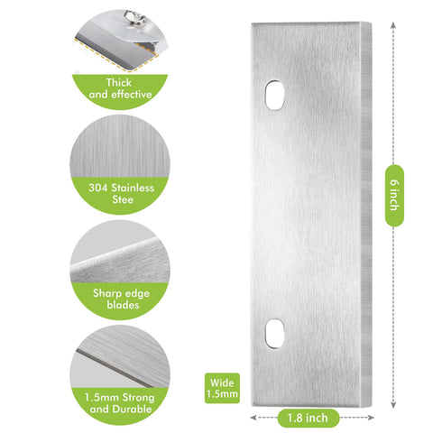Top-down view shows rust-resistant, long-lasting griddle scraper blades for durable cleaning