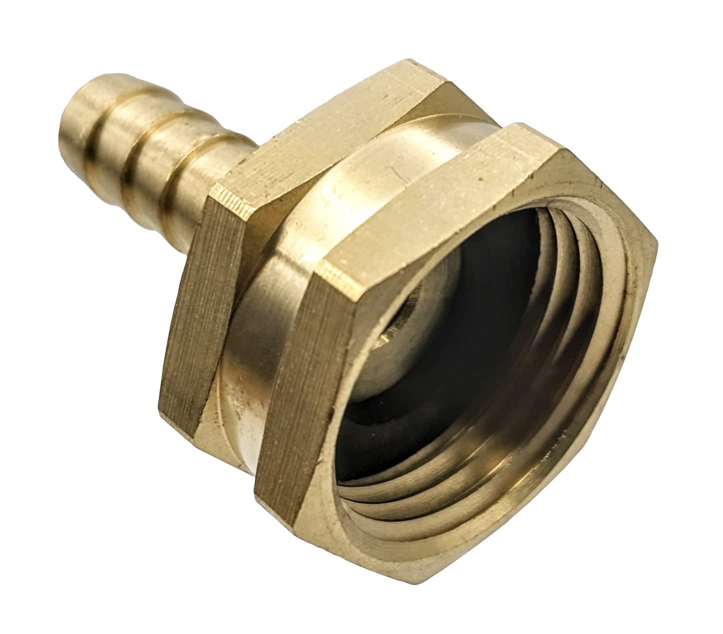 GRIDTECH brass garden hose adapter swivel fitting on a hose