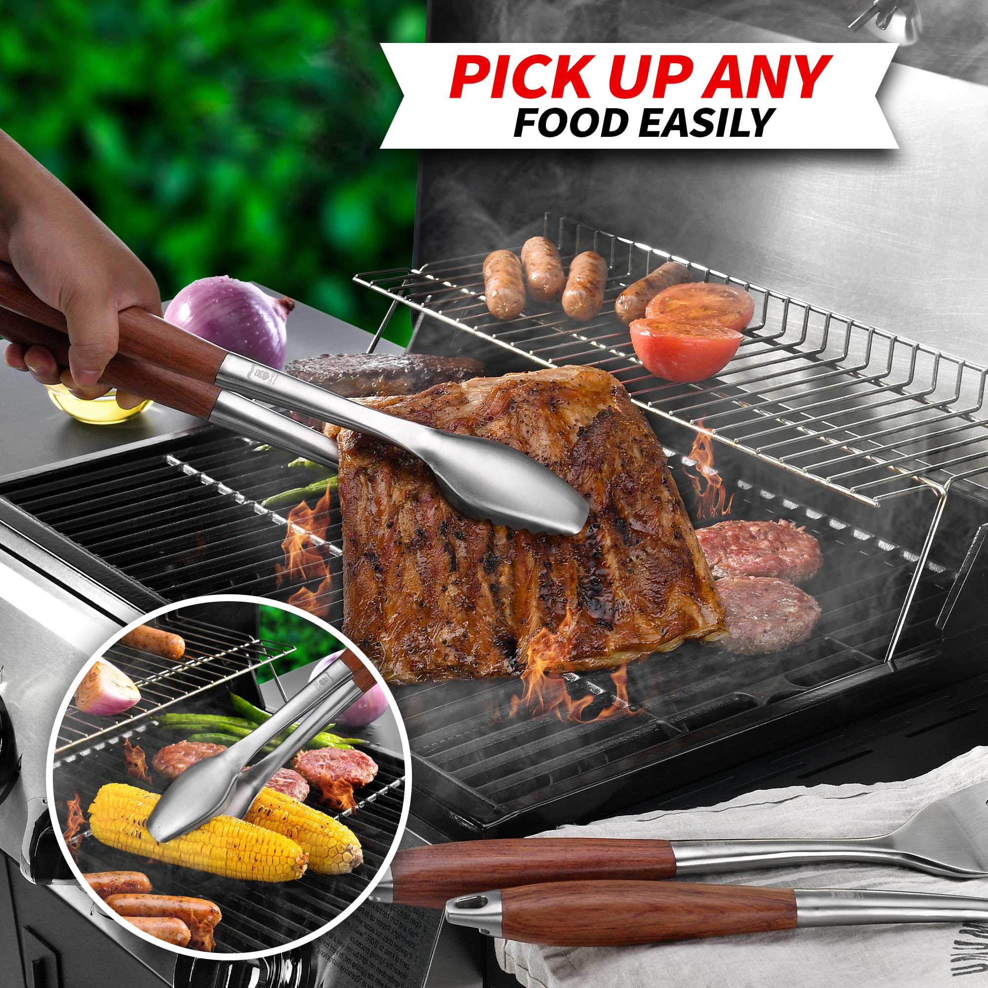 GRILAZ lockable BBQ tongs for safe storage and organization