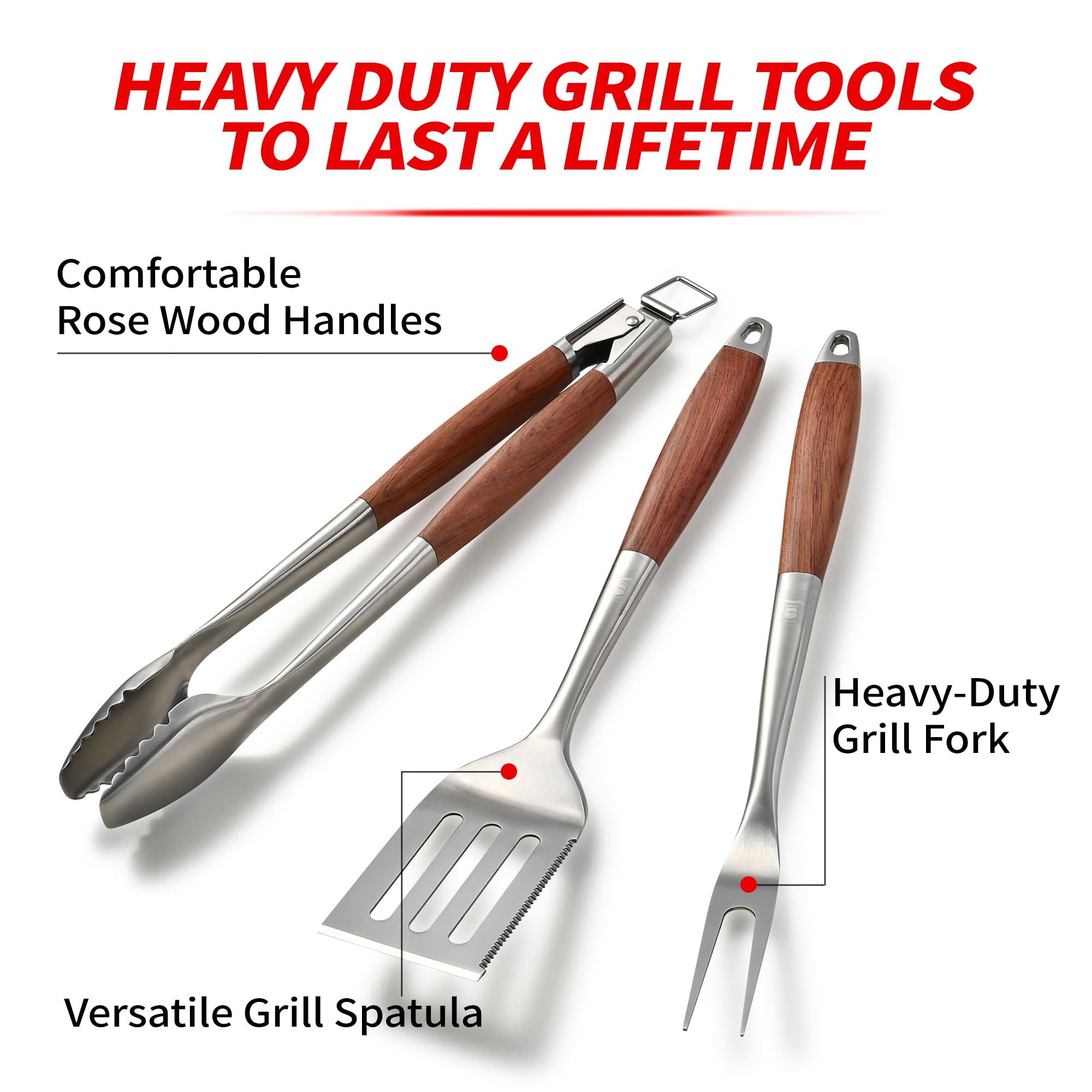 GRILAZ rosewood fork with robust prongs for secure meat handling