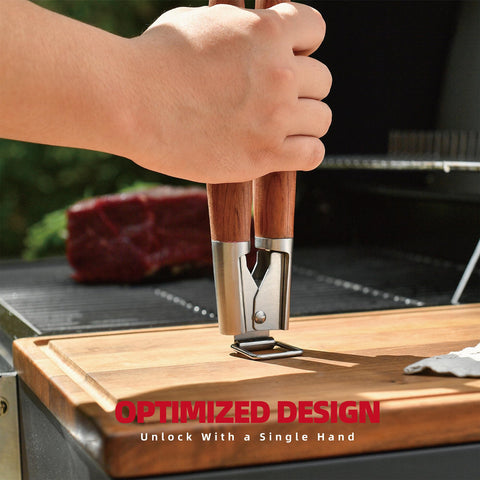 GRILAZ rosewood handle close-up adds comfort and style to grilling