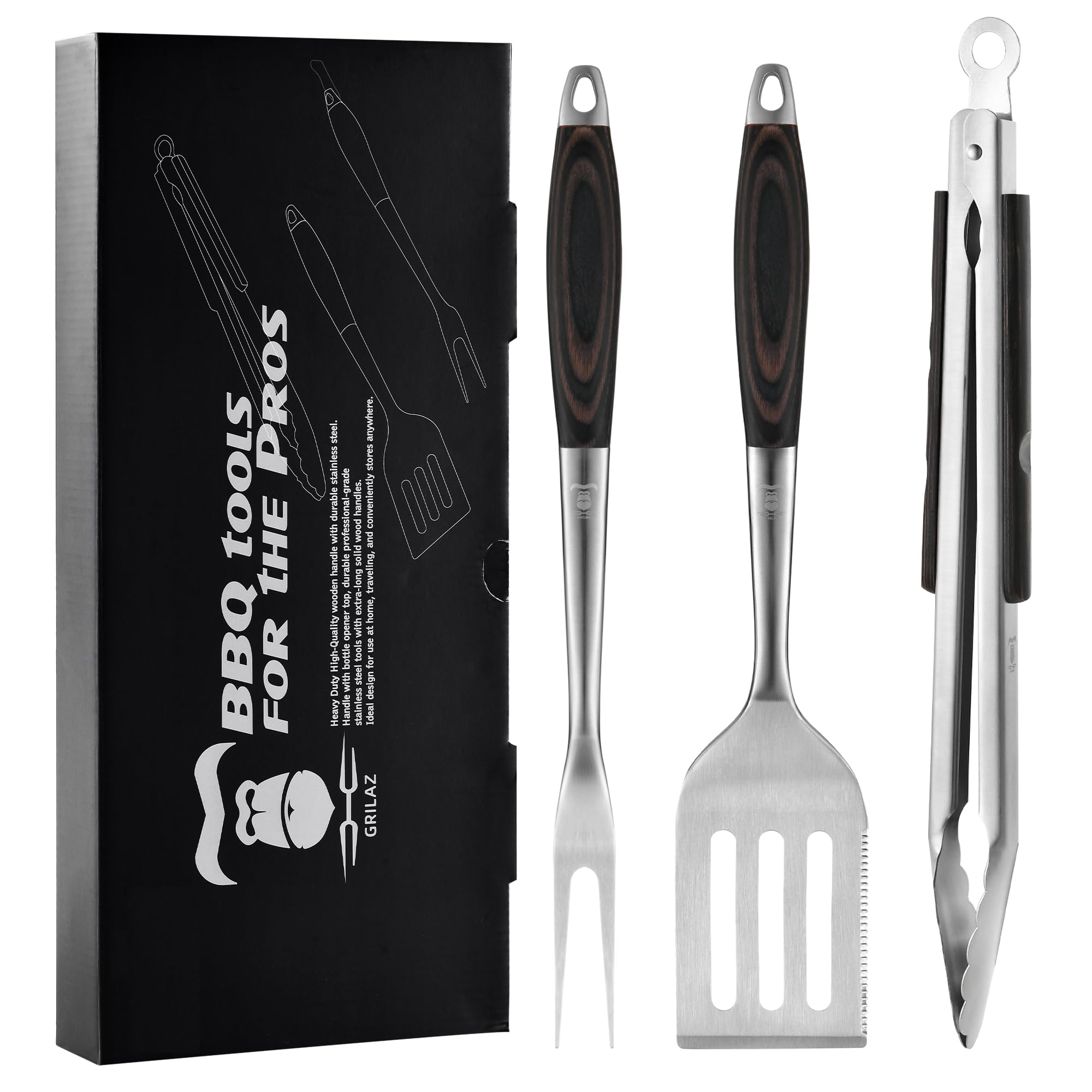 GRILAZ spatula with stainless steel blade for precise flipping and durability.