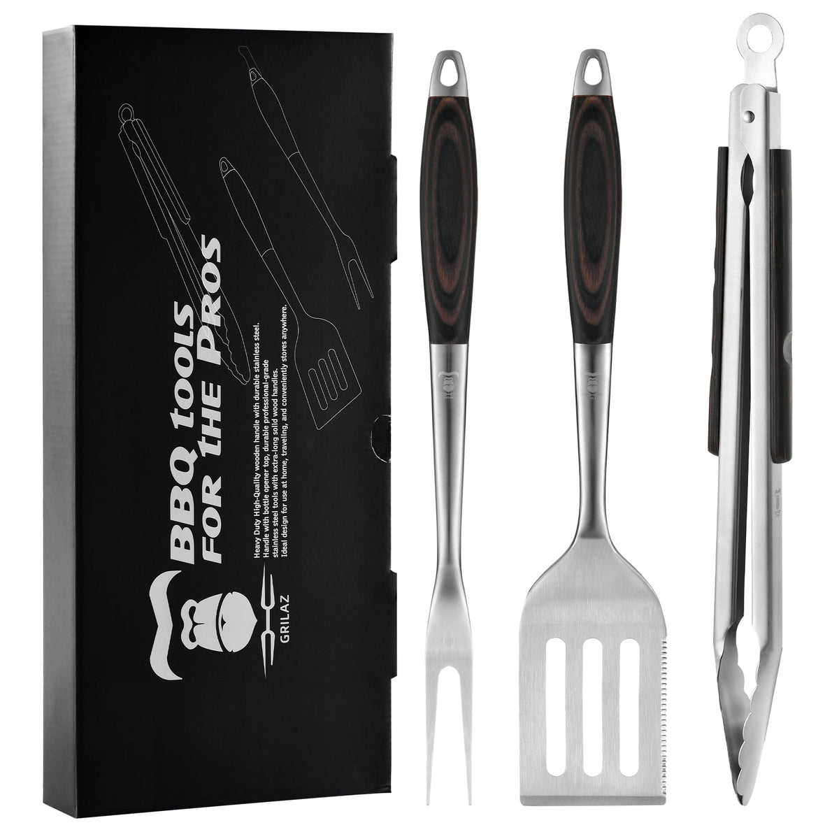 GRILAZ spatula with stainless steel blade for precise flipping and durability.
