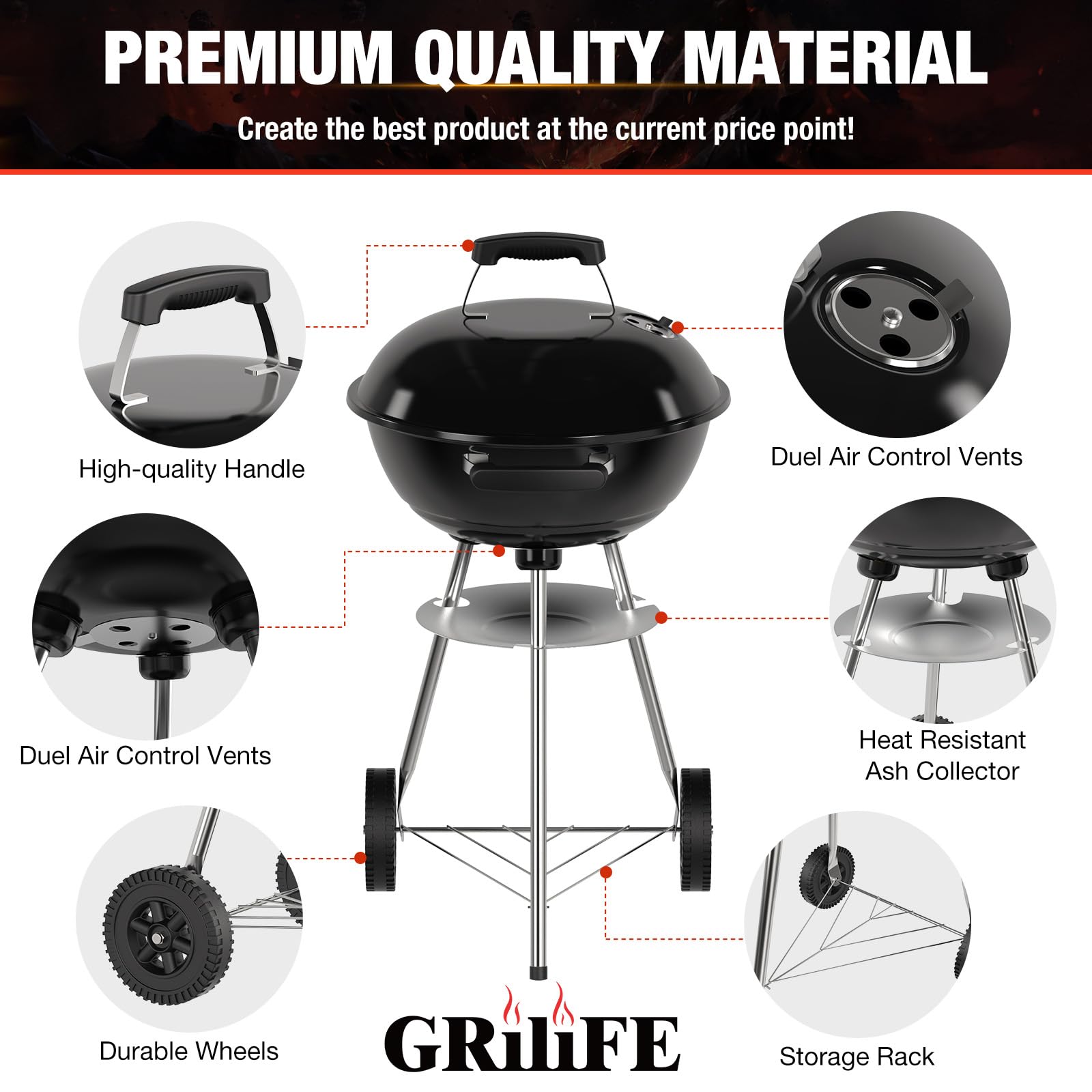 GRILIFE grill features an ash collector to keep cleanup hassle-free.
