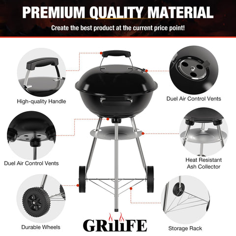 GRILIFE grill features an ash collector to keep cleanup hassle-free.