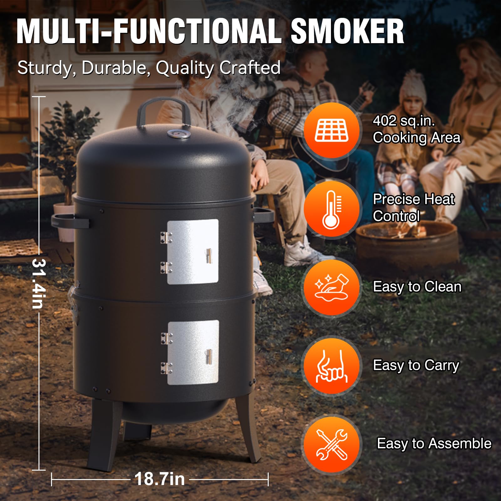 GRILIFE charcoal smoker interior view highlights sturdy cooking grate and ample space