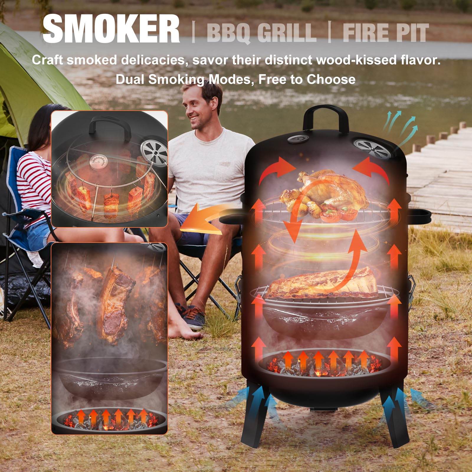 GRILIFE vertical smoker with doors open for easy access and quick checks