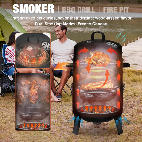 GRILIFE vertical smoker with doors open for easy access and quick checks
