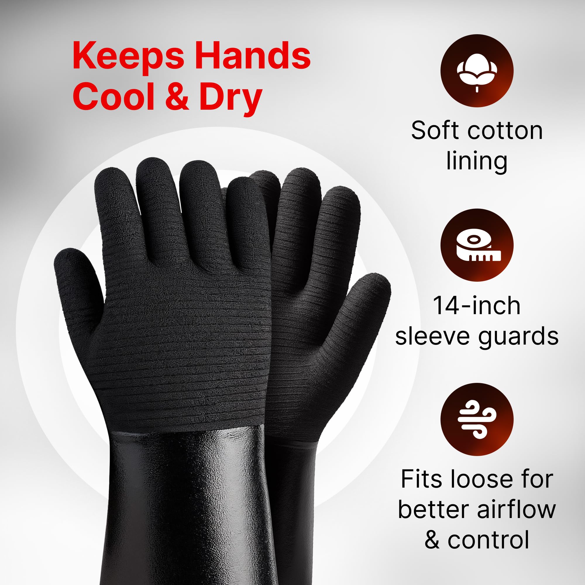 Grill Armor Gloves interior cotton lining for cool, comfortable grip