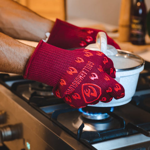 Grill Armor Gloves used at a fire pit for safe handling of embers.
