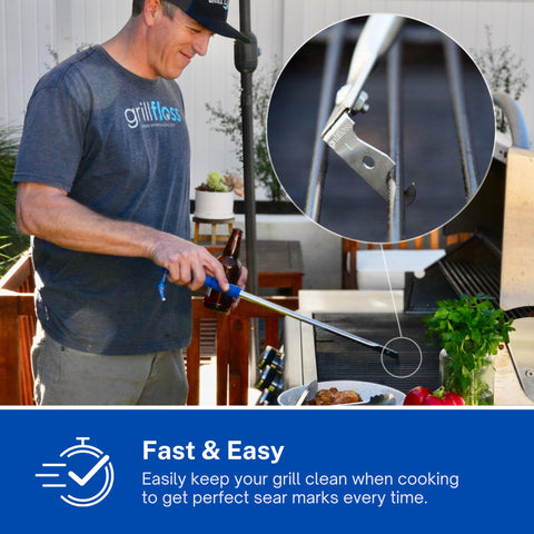 Grill Floss Round Grate Cleaning Underneath reaches between round rods