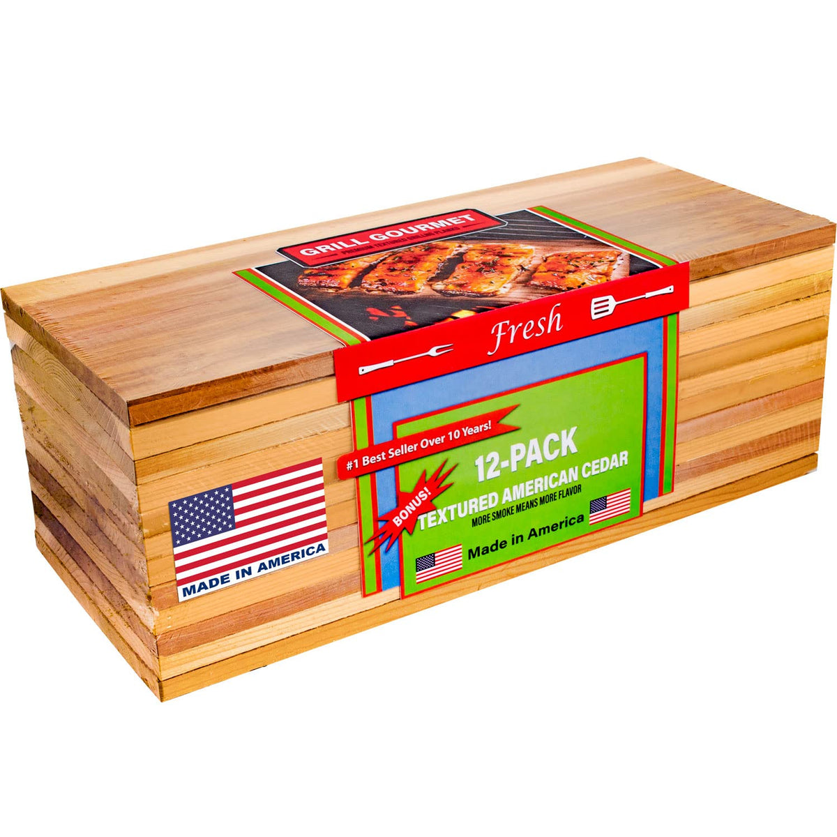 Grill Gourmet cedar plank close-up texture highlighting smoke-ready surface