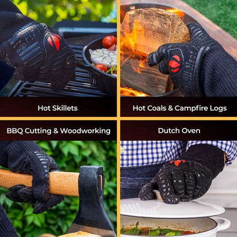 Grill Heat Aid fingered glove provides flexible control for precise flipping.