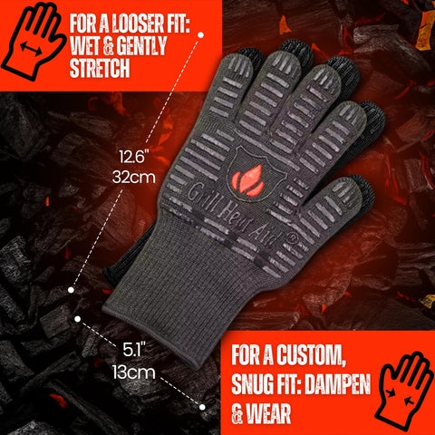 Grill Heat Aid machine-washable fire gloves for easy cleanup after cooking