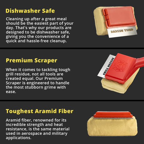 Grill Rescue head withstands up to 600°F for tough residue removal.