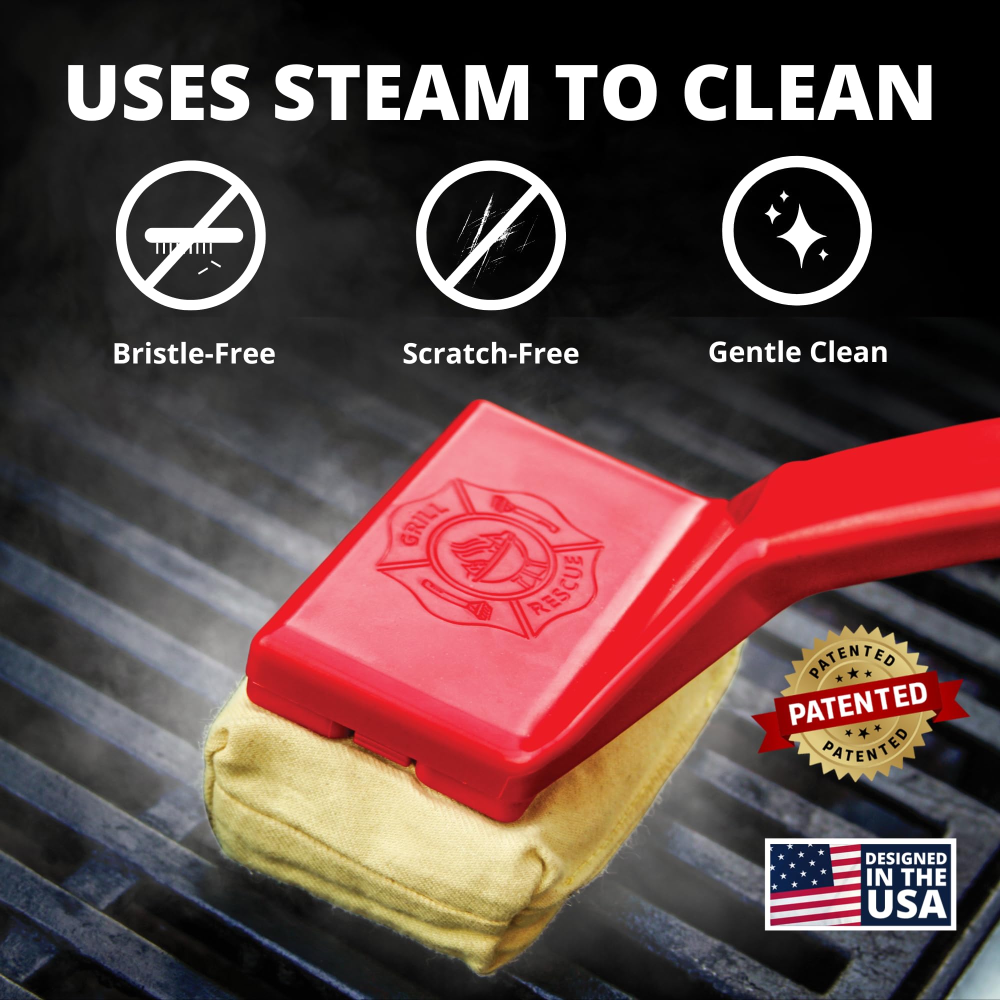 Grill Rescue bristle-free design close-up highlighting safer cleaning with no loose bristles.