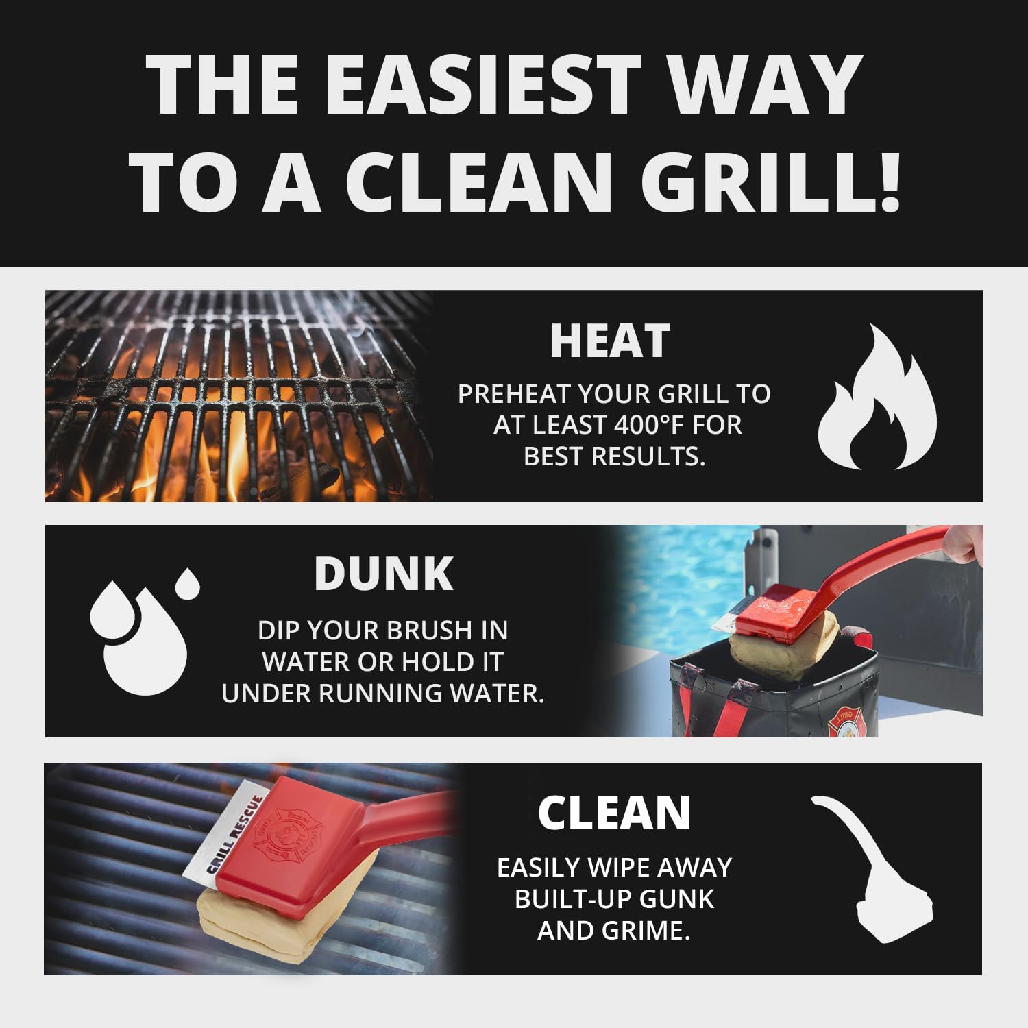 Grill Rescue dishwasher-safe brush enables easy post-cook cleanup.