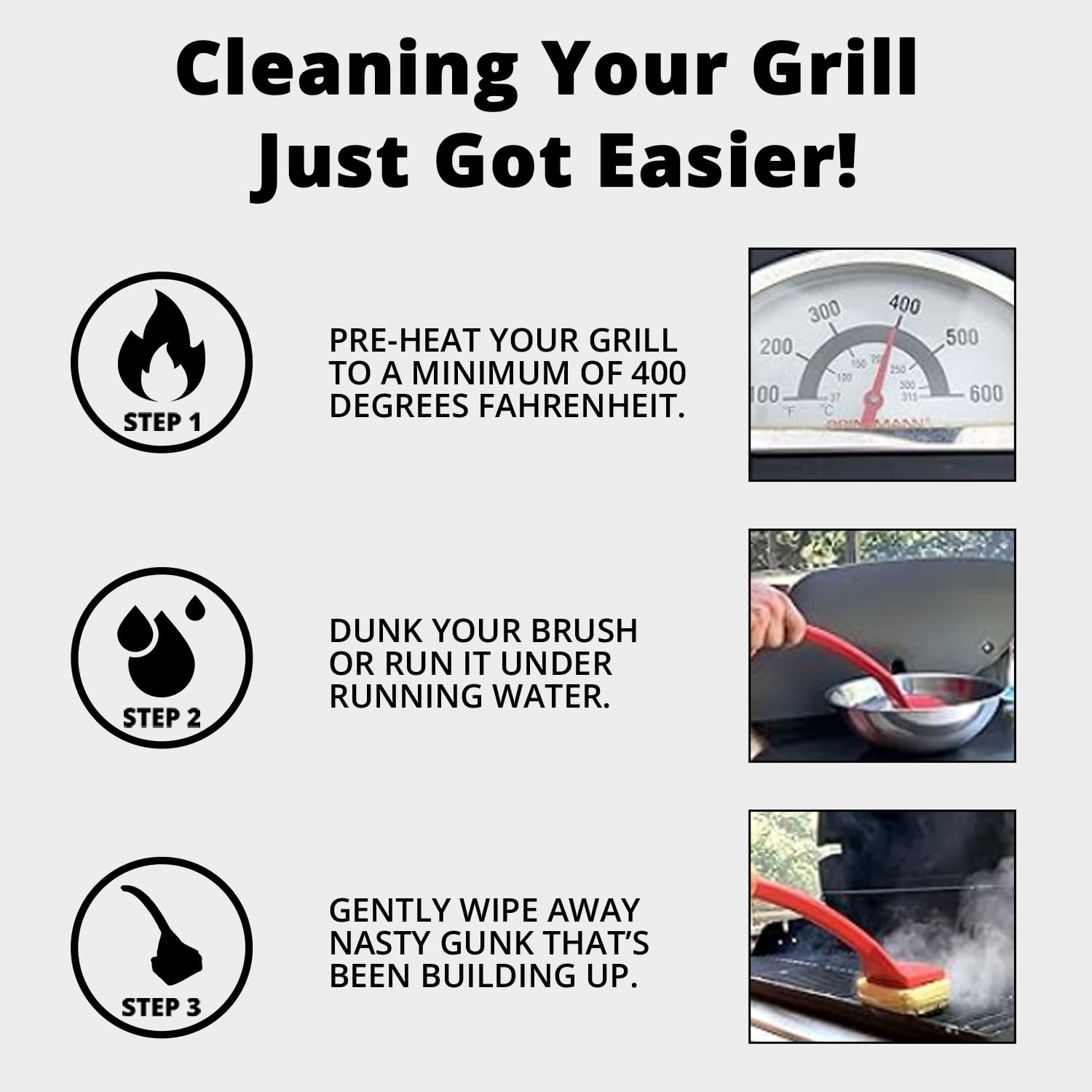 Grill Rescue ergonomic polypropylene handle for comfortable, durable grip.