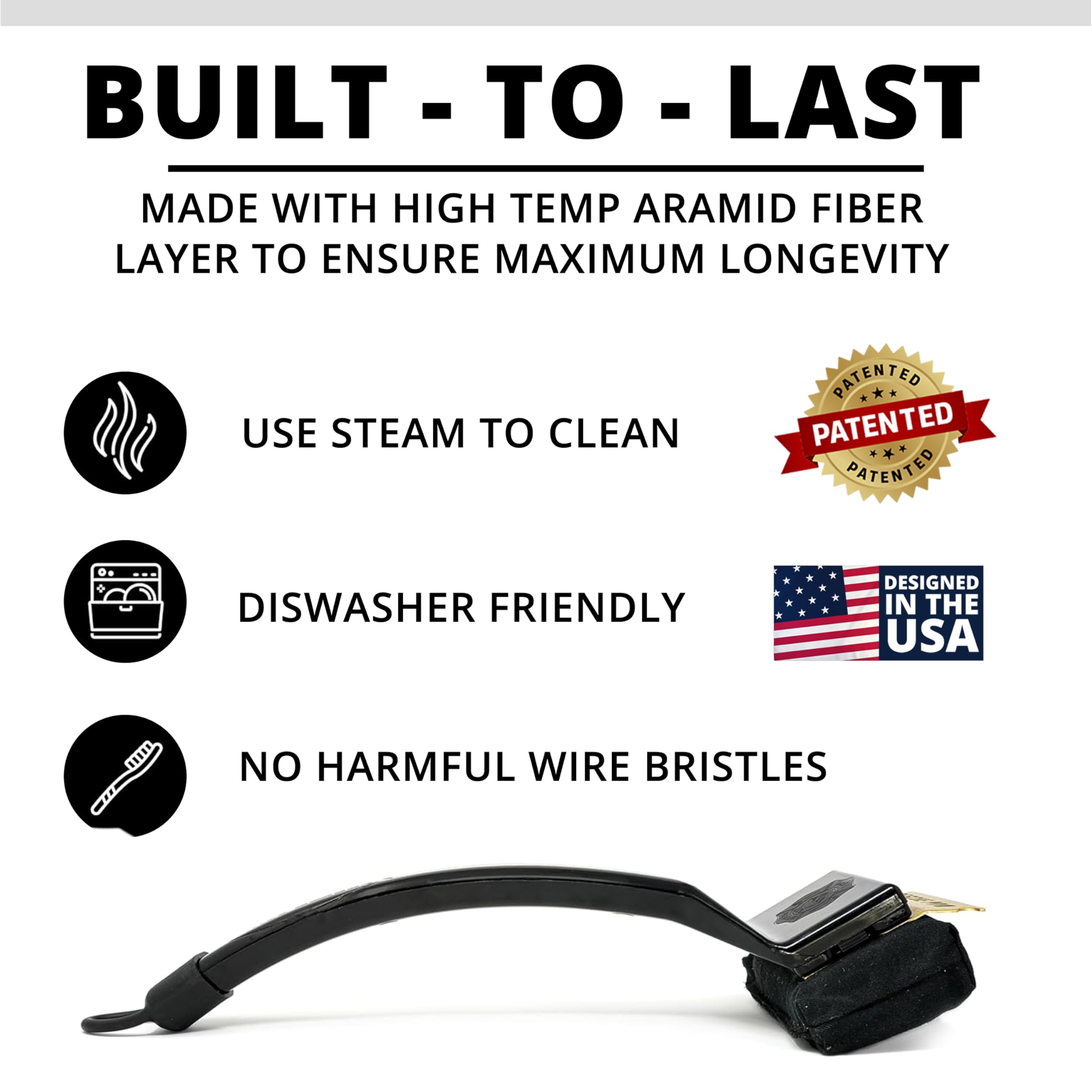 Grill Rescue heat-resistant handle supports comfortable, durable cleaning sessions.