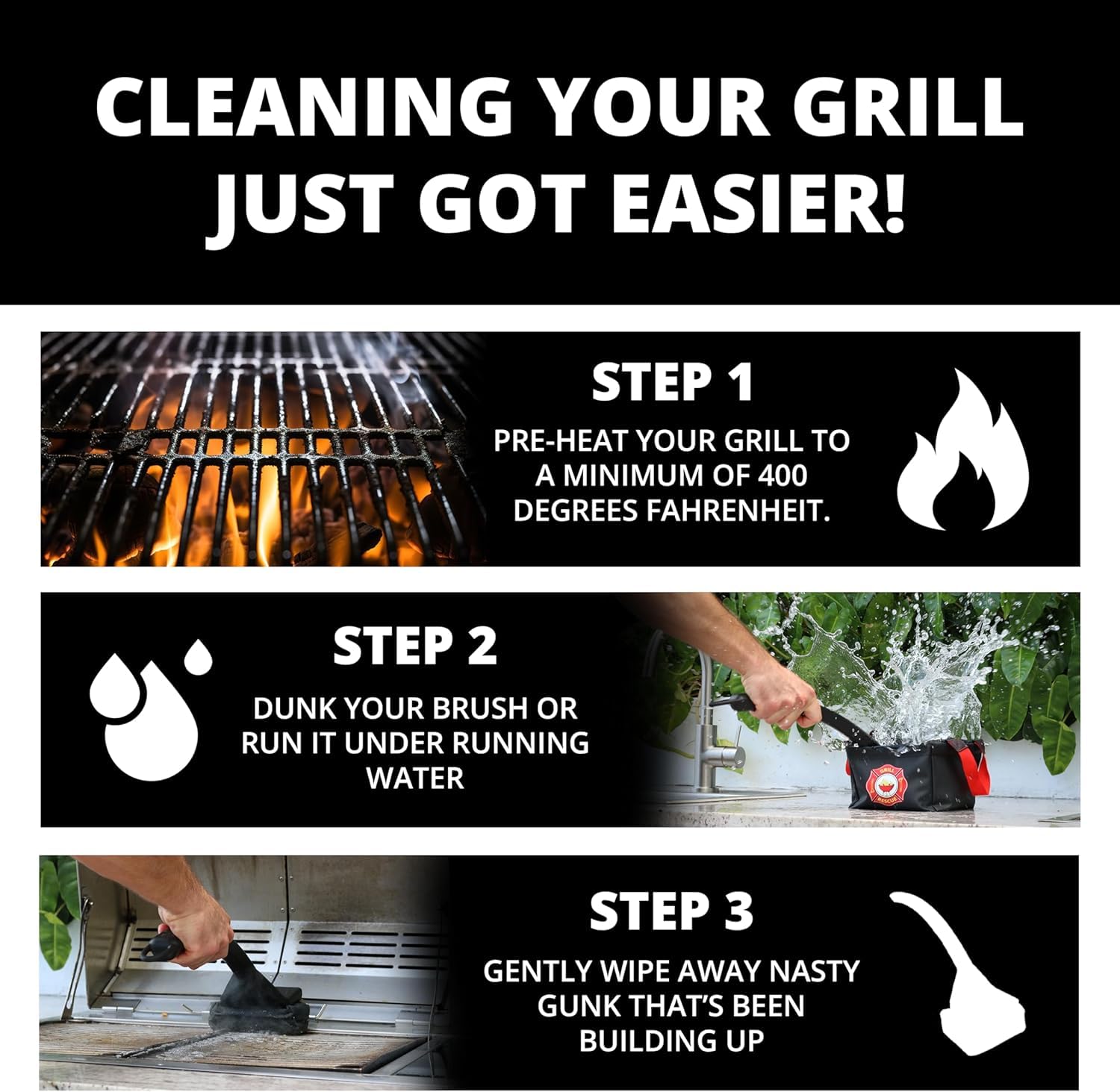 Grill Rescue replaceable cleaning head extends tool life and reduces waste.