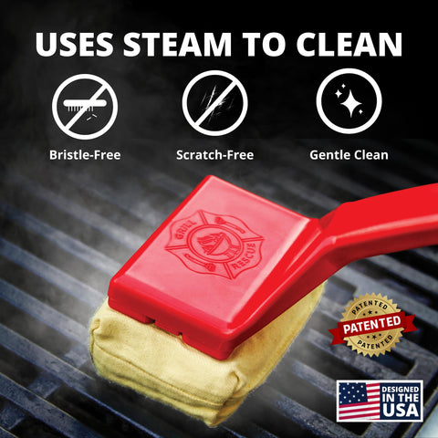 Grill Rescue steam-cleaning action lifts grease from grates.