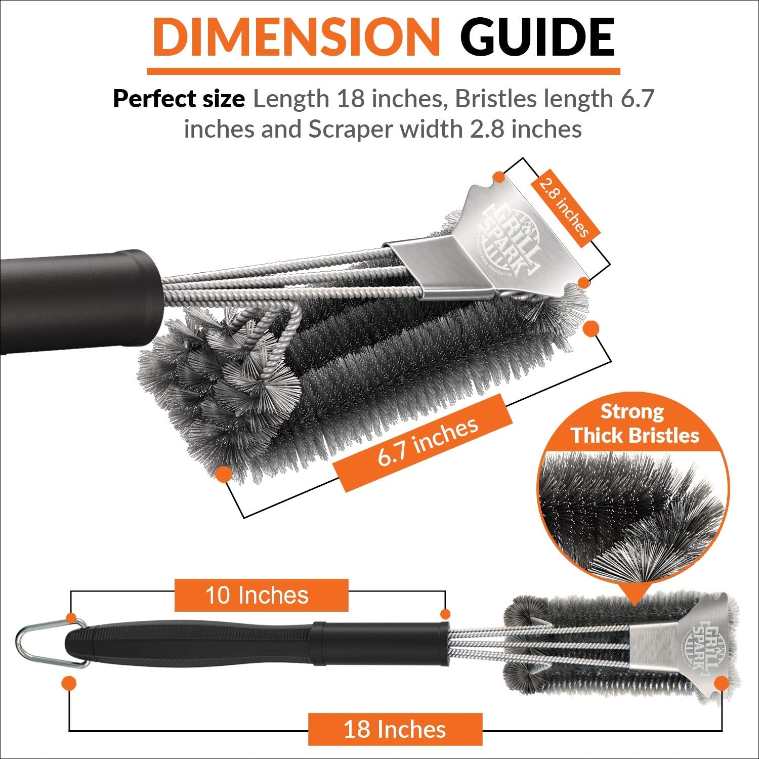 Grill Spark 18-inch brush rapid cleaning design speeds up maintenance.