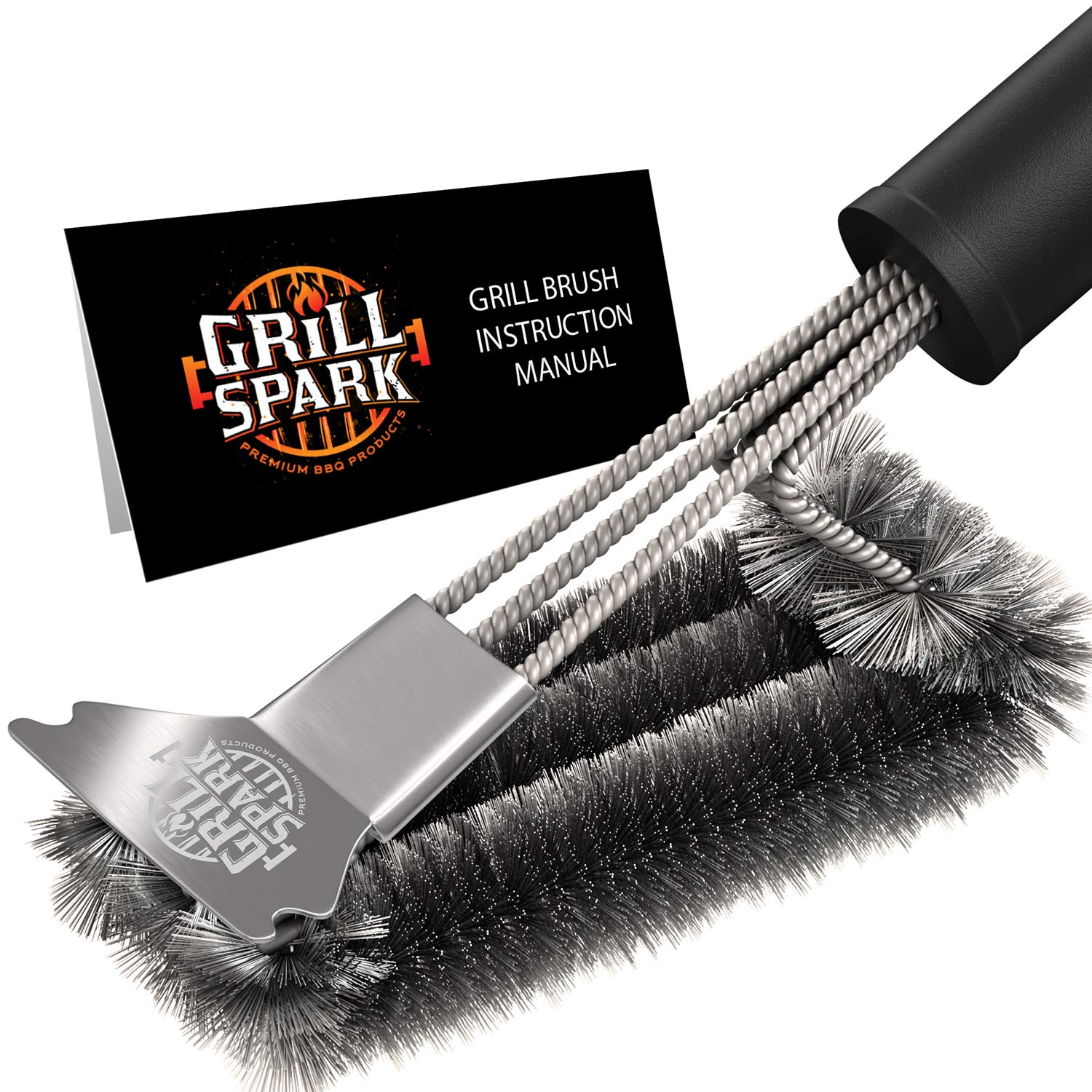 Grill Spark 18-inch brush with round head for thorough grill cleaning.