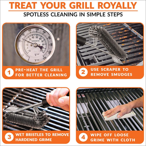 Grill Spark 18-inch brush rust-resistant stainless steel ensures durability.