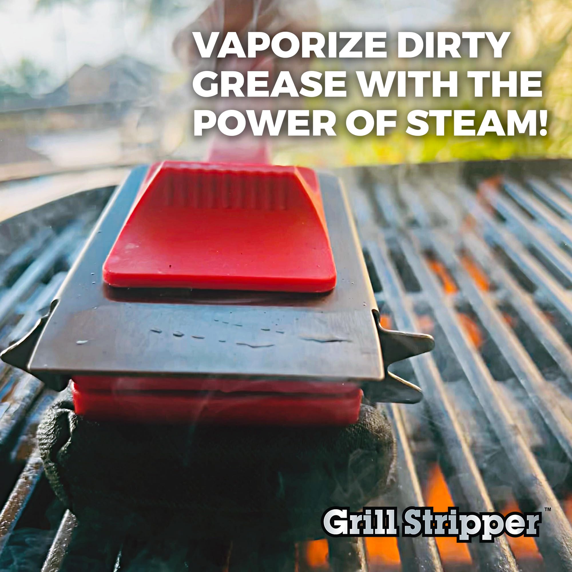 Grill Stripper in action removing tough grime with its triple scraper system