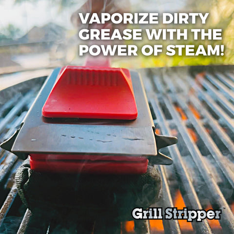 Grill Stripper in action removing tough grime with its triple scraper system