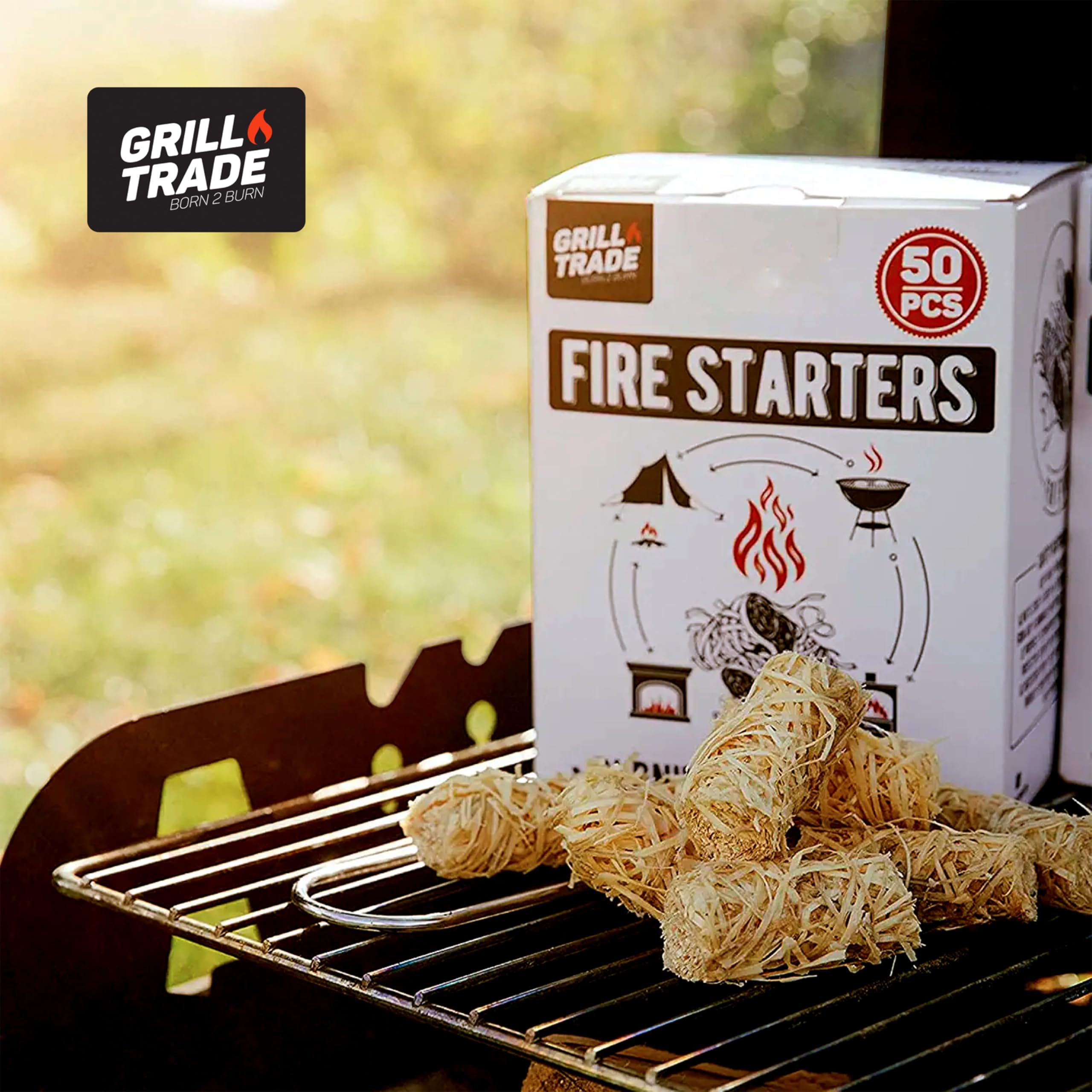 Grill Trade outdoor fire pit scene with a fire starter in use