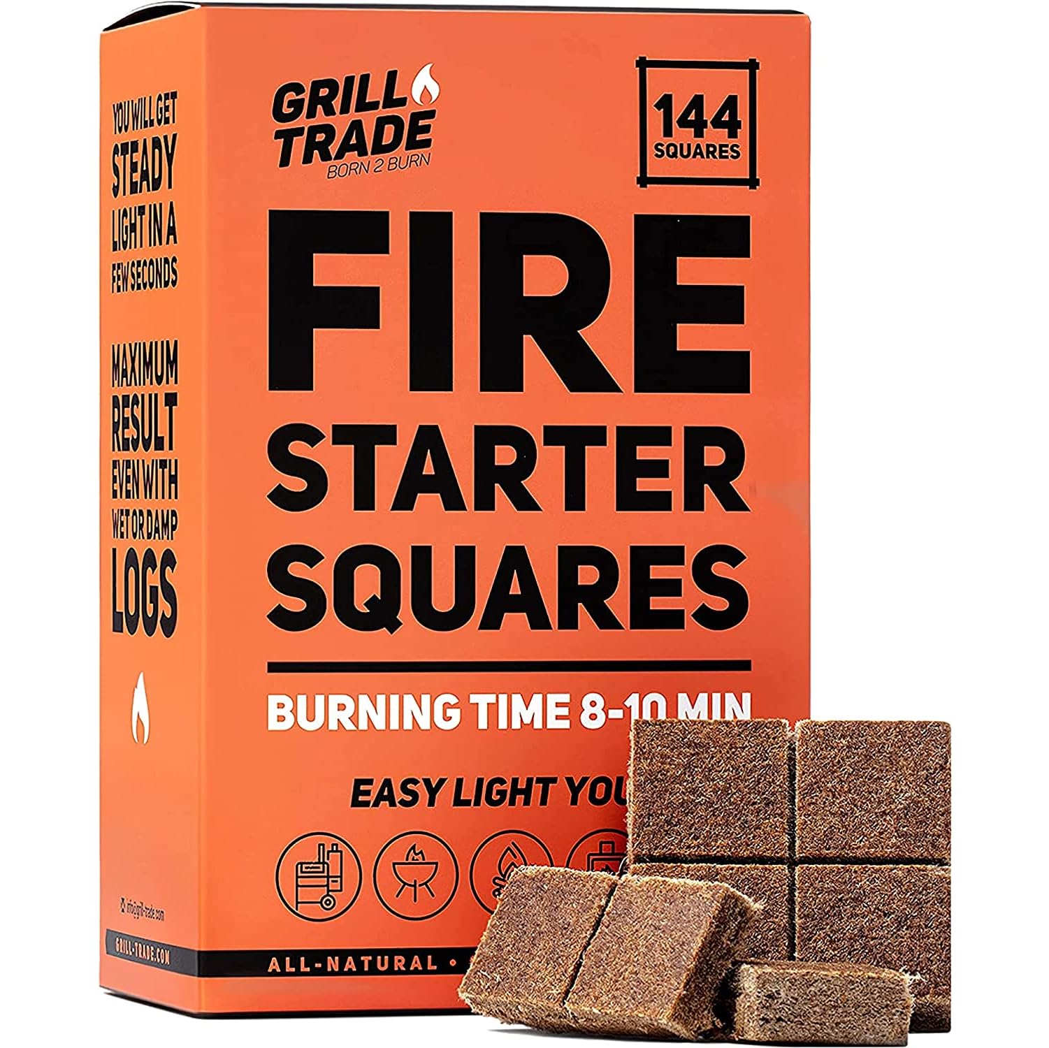Grill Trade Fire Starter Squares 144-pack for quick barbecue ignition and easy setup