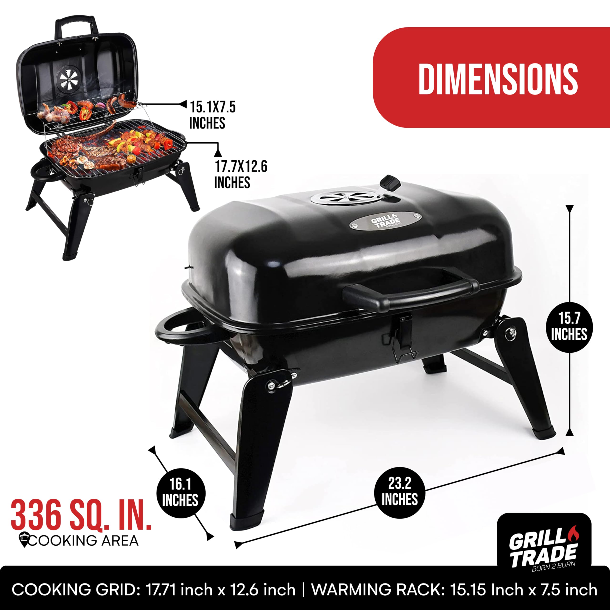 Grill Trade small BBQ grill open for cooking delicious outdoors.