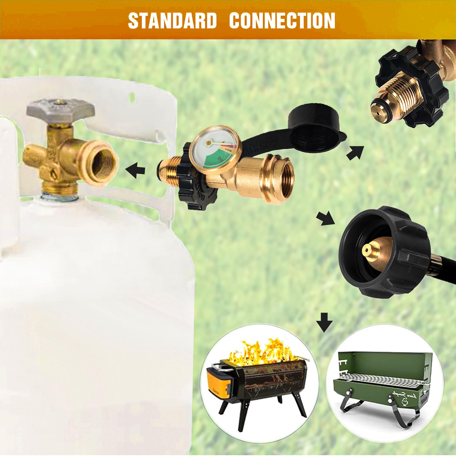 GrillAce brass adapter front view highlighting rugged build and compatibility.