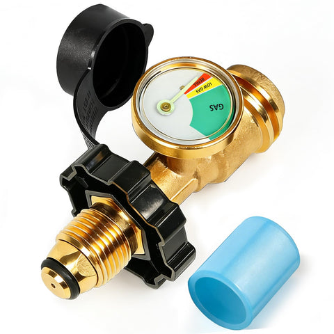 GrillAce POL to QCC1 adapter with gauge for versatile propane connections.
