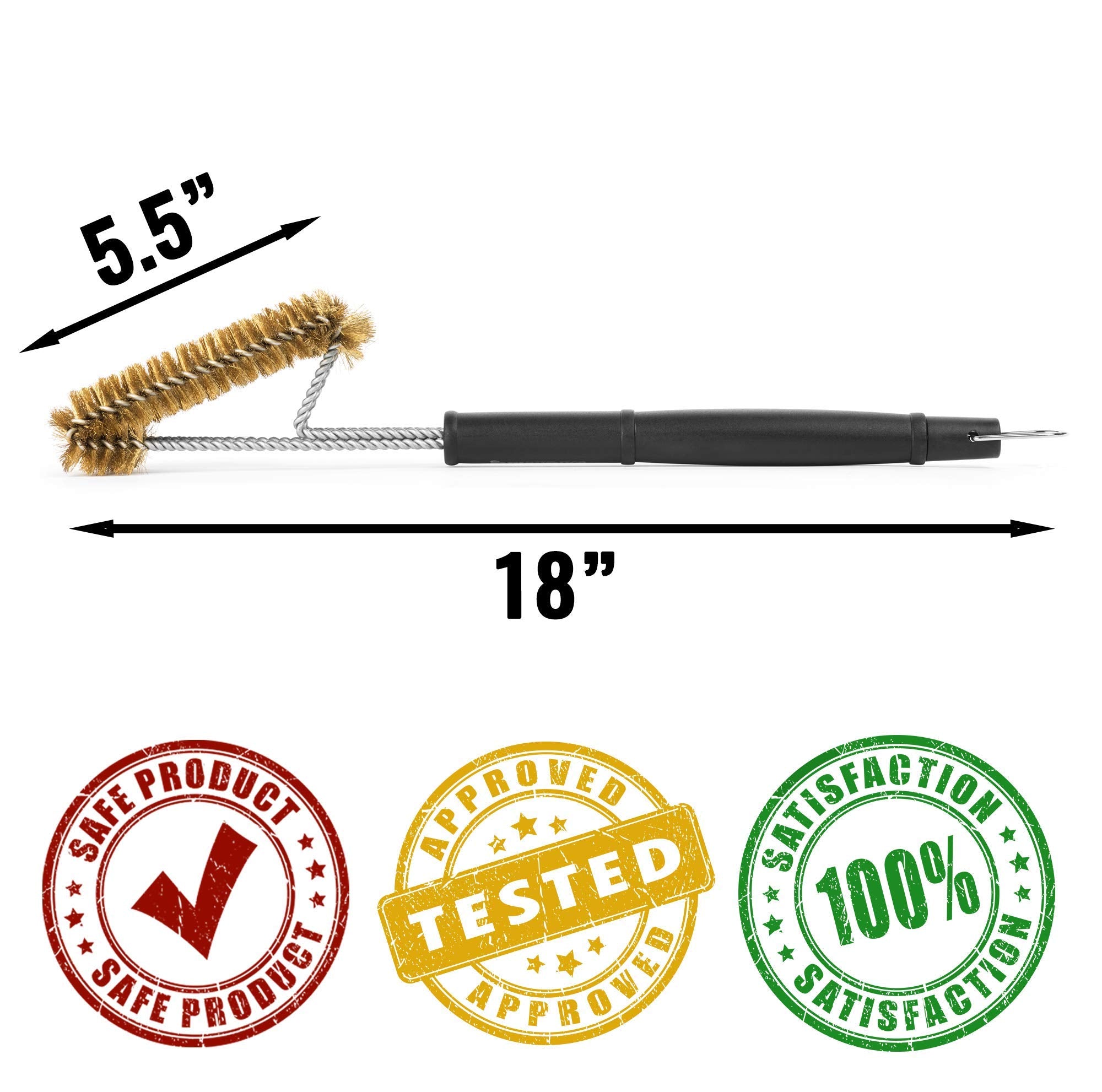 Grillaholics Brass Grill Brush scrubbing burnt-on food on a hot grill.