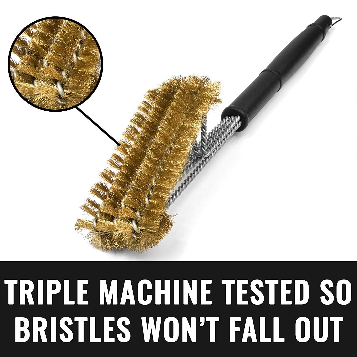 Grillaholics Brass Grill Brush stainless core detail showing rugged construction.