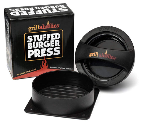 Grillaholics burger patty maker stuffing ingredients demonstrates tasty fillings.