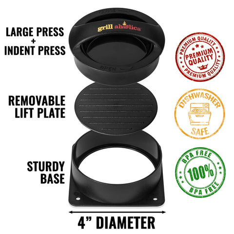 Grillaholics burger press easy cleanup with BPA-free plastic.