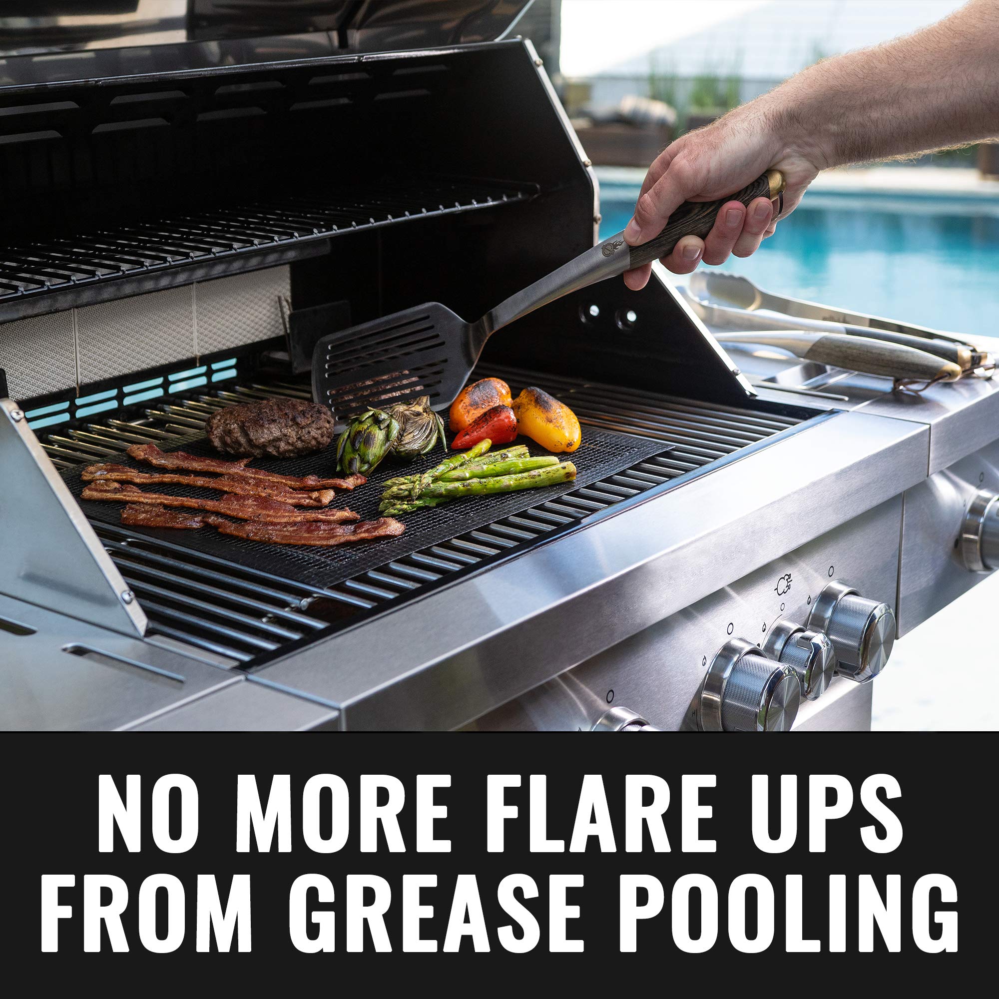 Grillaholics dishwasher-safe grill mat simplifies cleanup after grilling.
